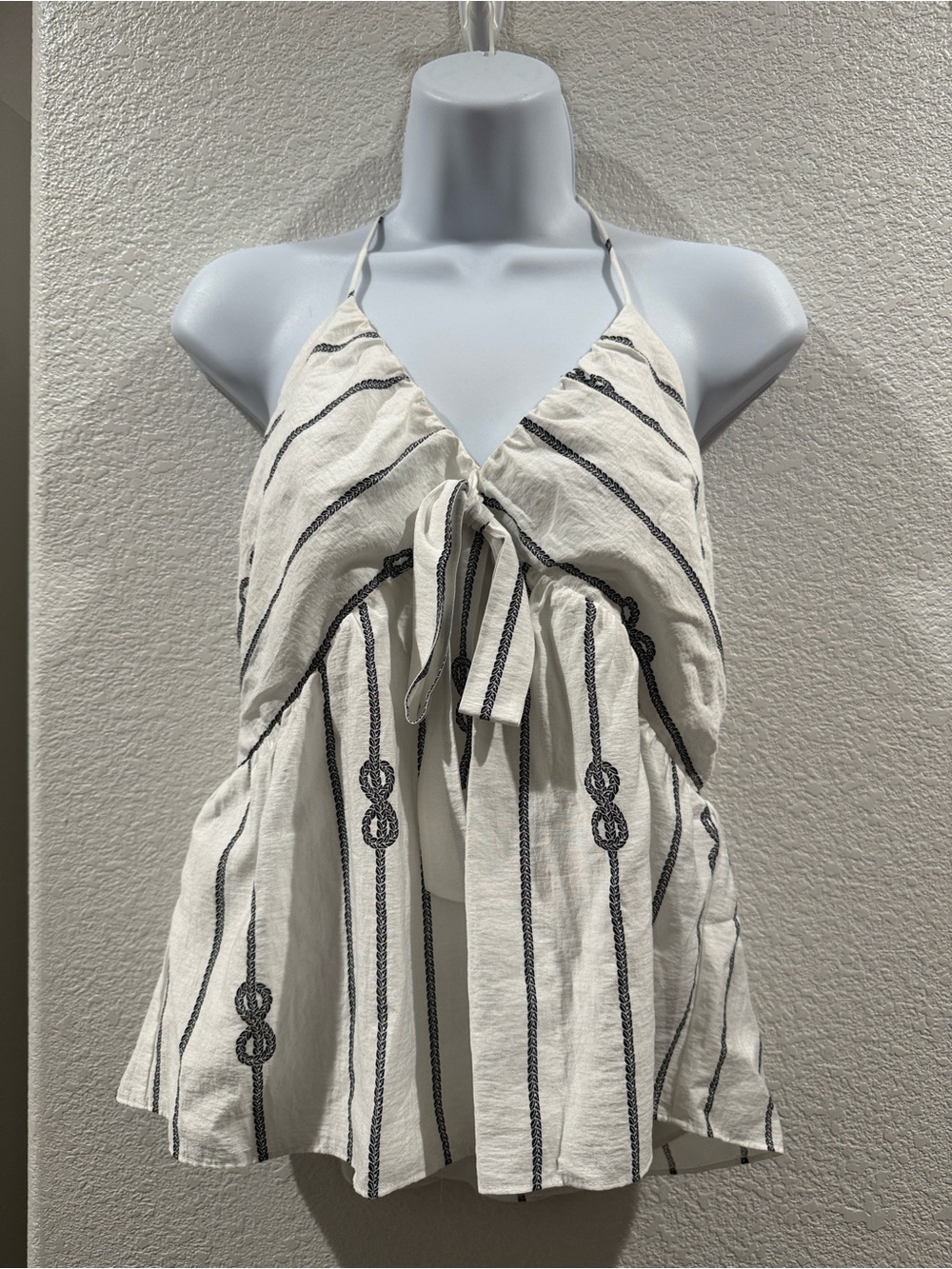 White House Black Market White Striped Tie-Front Halter Camisole